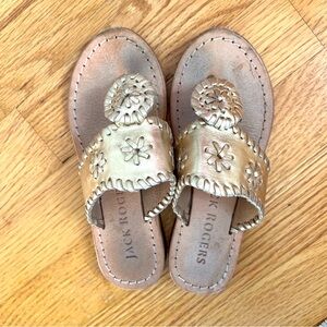 Jack Rogers Little Girls Size 12 Gold Jacks Leather Flat Sandal